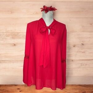 Cato Est. 1946 Red Bow Drop and accordion bell sleeves
Blouse/ Top Size L
